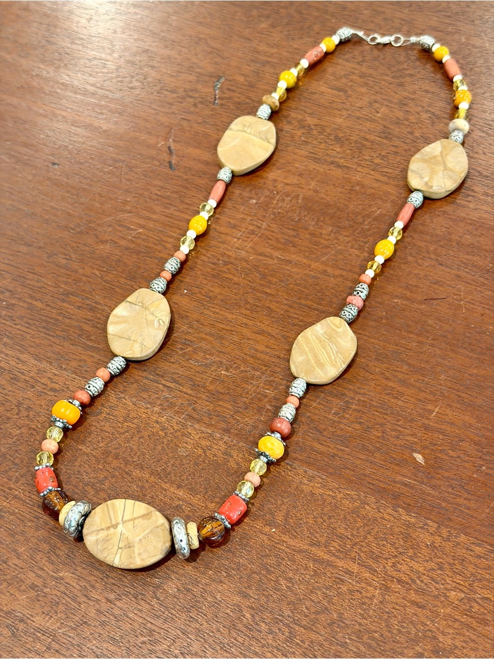 Handcrafted Beige and Yellow Beaded Statement Necklace
